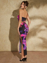 Floral Print Crop Tube Top & Split Thigh Skirt Set